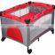 2015 cube shape baby crip with game entrance, two wheels net pritning baby playpen