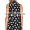 Women's Black Sexy Deep V Neck Sleeveless Floral print skirt Casual Dress
