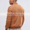Mgoo Brown Suede Bomber Jacket Customize Embroidery Slim Fitness Zip Up Men's Leather Coats With Side Pocket