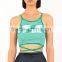 MGOO Wholesale Custom Low Cut Sweater Crop Top Green Stripe Back Up Lace Tank Top Women Fitness