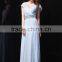 A-line Queen Anne Floor-length Satin Capped sleeve prom gown evening dress P034