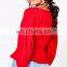 New Design Long Bell Sleeve Wrap Over Lady Top in Red
