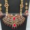 Beautiful Indian Style Colorful Pink Pearl & Gold Raani Necklace with Earring Tikka