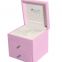 MDF box coveredwith pink PU leather outside,with double drawer design wrapped soft PU inside,