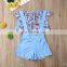 Infant Toddler Girl Clothes Off Shoulder Floral Tops & blue Suspender Shorts Outfits Sets Vetement Enfant Fille