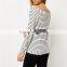 Sexy women off shoulder bardot design cream stripe long sleeves ladies knitted top for wholesale