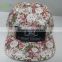 Floral pattern custom woven label patch 5 panel strapback camp hat cap