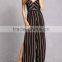 Oem fashion adjustable cami straps V-cut neck and back Striped Split-Leg Jumpsuit