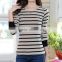 wholesale small to xlarge ladies trendy cotton long sleeve striped t-shirts