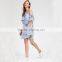 Oblique Shoulder Layered dress, 2017 ladies blue floral print dress