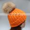 Latest design jumbo natural raccoon fur ball/pompom acrylic winter hats