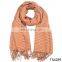 TOROS fashion winter acrylic scarf plain solid color wrinkle scarf with long tassel knit shawl scarf
