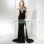 2017 Latest Design High Neckline Side Split Cap Sleeve Heavy Beaded Black Velvet Evening Dresses LX405