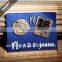custom mold brand logo jeans small leather patch with metal hardware for jeans wear