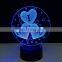 3D I Love You Heart Night Light 7 Color Changing Illusion Lamp