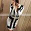 2016 new sey women deep V neck Long sleeve bandage dress white black strap patchwork evening party prom winter Dress Wholesale