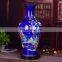 Antique ceramic decorative blue vase with flower pattern under glazed for home goods