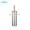 Bamboo Lid Trash Bin and Toilet Brush Set  Round Shape Pedal Soft Close Silver Stainless Steel