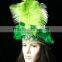 Carnival Headdress Hand Painted(green Color) Female headdress With Ostrich Feather