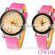 Heart-shape Pattern Round Dial PU Band Quartz Analog couple lover wrist watch