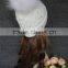 High Quality Knitted Beanie With Fur Pompom Girls Winter Beanie Hat White