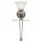 Factory hot sale UK style classic brushed nickel wal torchiere with white bell shaped glass shade for indoor decoration