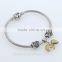 Vintage Royal Embossment Flowers S925 new arrivals safety chain Imitation stone flower automatic adjust silver chain charm A020