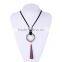 Silver Double Hoops Geometric Rubber Pendant Necklace Suede Velvet Leather Necklace Geometric Long Sweater Necklace