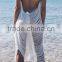 EY1921B Women's White Crocheted Long Cardigan Hollow Out Long Blouse Thin Coat for Beach Casual Wear