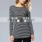 Newest design OEM wholesale gray women vertical stripes blouse 2017