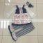 100% cotton children clothing set stripe outfit for girls