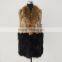 SJ367-01 Natural Brown Black Knitted Women Apparel With Rabbit Fur, Raccoon Collar And Fox Fur