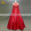Real Photo High Neckline Satin Appliques Beaded Red Muslim Evening Dress Long Sleeve