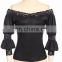 Gothic off-shoulder top made of soft stretchy wet leather look fabric