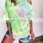 Tie Dye Women Shirt Split Color Shirt Lady Top