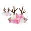 Wholesale boutique rose cute little girls antler flower christmas headband for kids handmade baby headbands