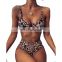 Women's Hot Leopard Print Split High Waist Swimsuit Metal Ring Bikini Swimsuit