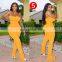 2021 Sexy Bodycon Ruched Pleated Jumpsuit Women Skinny stacked Flare pants Club Outfits Strap Ripped Rompers Playsuit