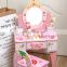 Pretend Play Toy Education, Kids Girl Makeup Gift Set Toy Wooden Pink Baby Dressing Table Toy Set/