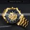 WINNER popular stainless steel gold wristwatch skeleton skull design waterproof automatic mechanical watch