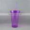 Double wall BPA free 16oz bottle with lids and straws cheap plastic water bottle