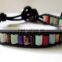 Leather wrap bracelet - tiny rainbow mixed stone with button closure