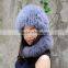 CX-C-01F Genuine Fox Fur Knitted Hats and Scarf Sets