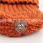 Myfur Orange Warm Ribbed Knit Hat with Natural Raccoon Fur Ball Top
