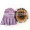Myfur High Quality Real Raccoon Fur Bobble Wool Blend Knitted Hat Wholesale