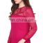Popular Creation Latest Designer Chiffon Lace Neck Pattern Red Hot Comfortable Long Sleeve Western Beautiful Tunic Dress Top
