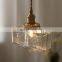 Retro Glass Pendant Lights Nordic Minimalist Bedside Light Creative Restaurant Balcony Brass Square Hanging Lamp