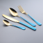 Elegant Stainless Steel Matte Gold Plated Dinner Fork Spoons Knife Flatware Set With Blue Colored Handle