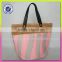 High quality irregular vertical stripes paper straw and polyester material crochet handbag