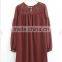 Dark Red Plain Lace Puff Sleeve Chiffon Dress